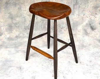 Kitchen Counter Stool, 25" counter stool, kitchen island stool,  guitar stool, oval vintage orange seat with black legs, all tiger maple