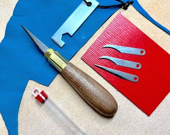 Craft Knife with Black Walnut Handle blades included , Leather Cutting, Wood Carving, USA Made