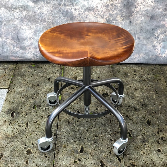 Industrial Stool Made to Order Metal Base Stool Vintage Orange