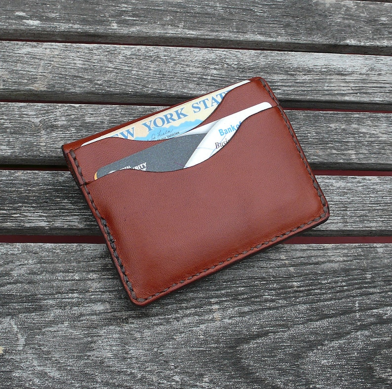 Leather Wallet, minimalist leather wallet, men's wallet, simple wallet, simple wallet, chestnut brown leather, garny No.9 image 3