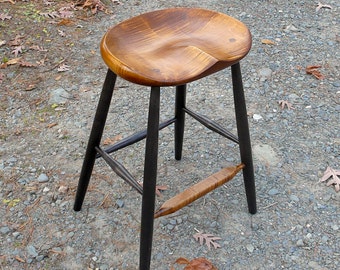 Kitchen Counter Stool, tiger maple 25" tall stool, kitchen island stool, tiger maple guitar stool with black ash legs, GARNY woodwork