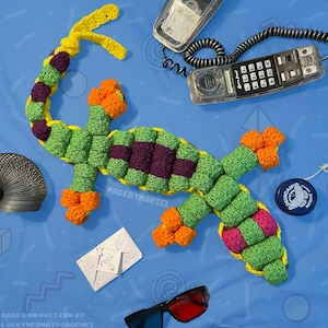 Giant Crochet 90&#39;s Retro Beaded Gecko Lizard; Preassembled or DIY