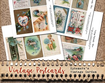 Vintage Flower Postcards - Blue