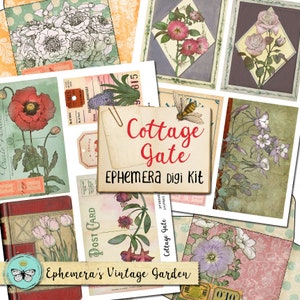 Garden Junk Journal Kit, Vintage Botanische Bloemen, Pagina's Ephemera
