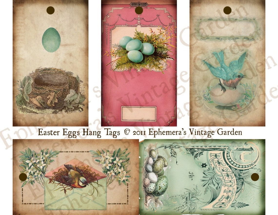 Vintage Easter Eggs Hang Tagsdigital Collage Sheethang Tags Etsy