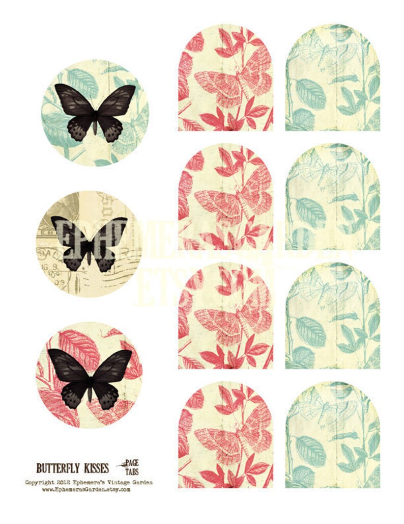 Butterfly Kisses Page Tabs printable journal add on Etsy