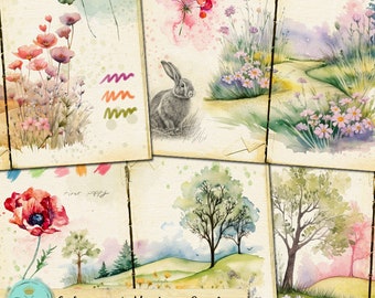 Spring Junk Journal Pages, Watercolor Landscape Sketchbook