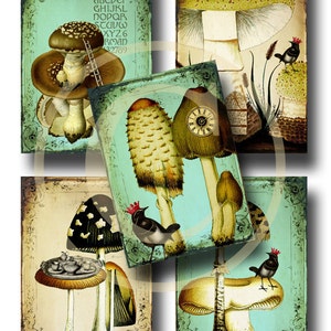 Whimsical Mushrooms ATC Enchanted Forest II Digital Collage Sheet image 1