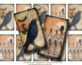Gothic Night - Halloween Hang Tags/Stickers - Digital Collage Sheet