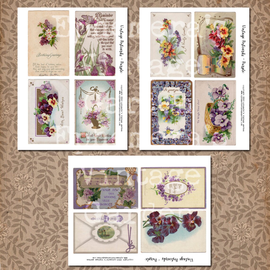 Vintage Flower Postcards Purple | Etsy