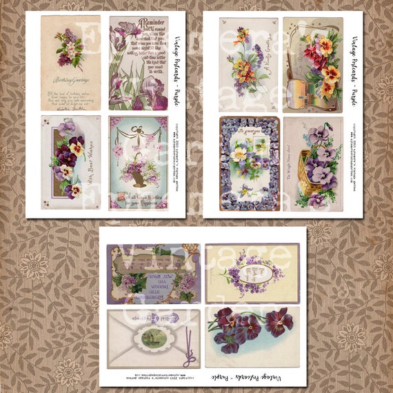 Purple Vintage Flower Postcards