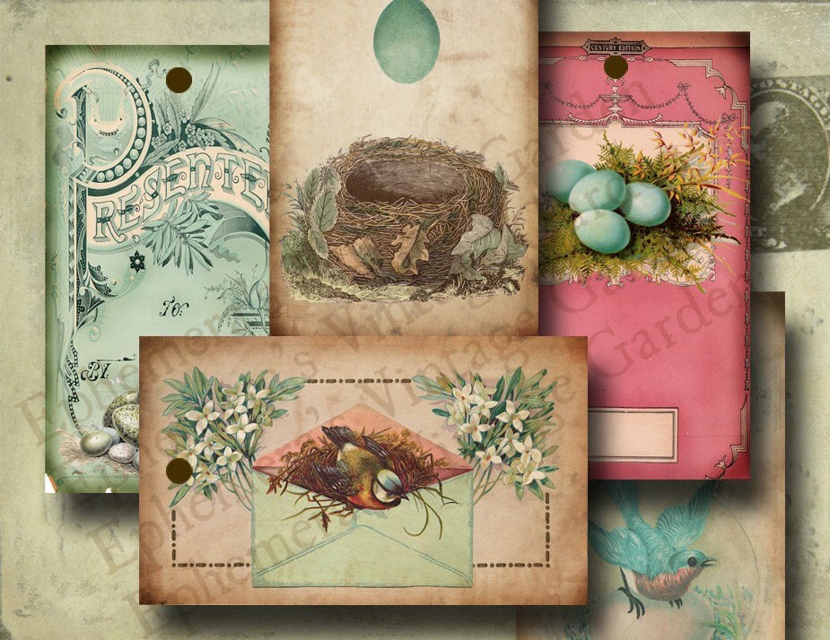 Vintage Easter Eggs Hang Tagsdigital Collage Sheethang Tags Etsy