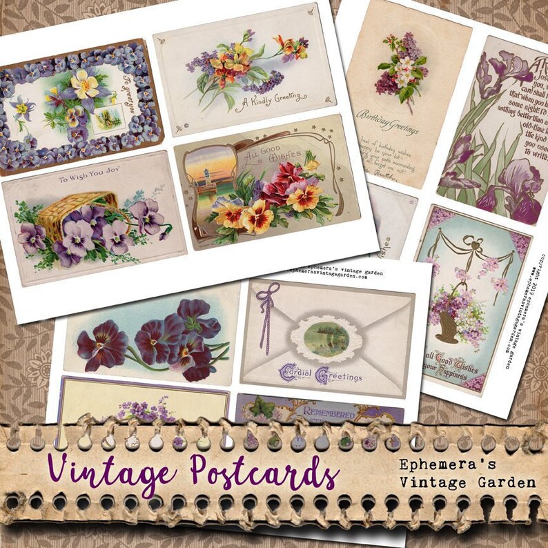 Purple Vintage Flower Postcards