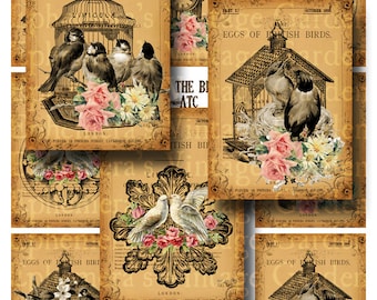 For The Birds - Digital Collage Sheet ATC's
