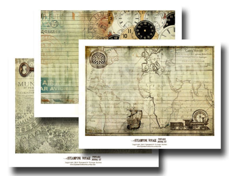 Steampunk Voyage 5x7 printable journal kit image 3