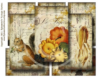 Autumn Harvest Hang Tags - Digital Collage Sheet