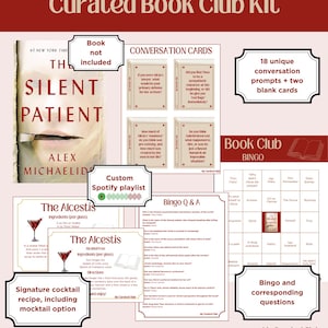 Peut inclure: Kit de club de lecture numérique pour "The Silent Patient" d'Alex Michaelides. Comprend des cartes de conversation, une liste de lecture Spotify personnalisée, une recette de cocktail signature et un jeu de bingo. Téléchargement numérique.