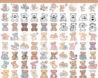 200 Teddy Bear SVG Bundle: Monogram, Outline, Clipart (Digital Download)