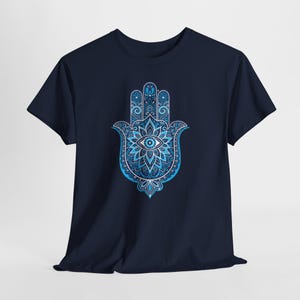 Blue Hamsa Hand Evil Eye T-Shirt | Mandala Protection Symbol, Boho Spiritual Tee image 9