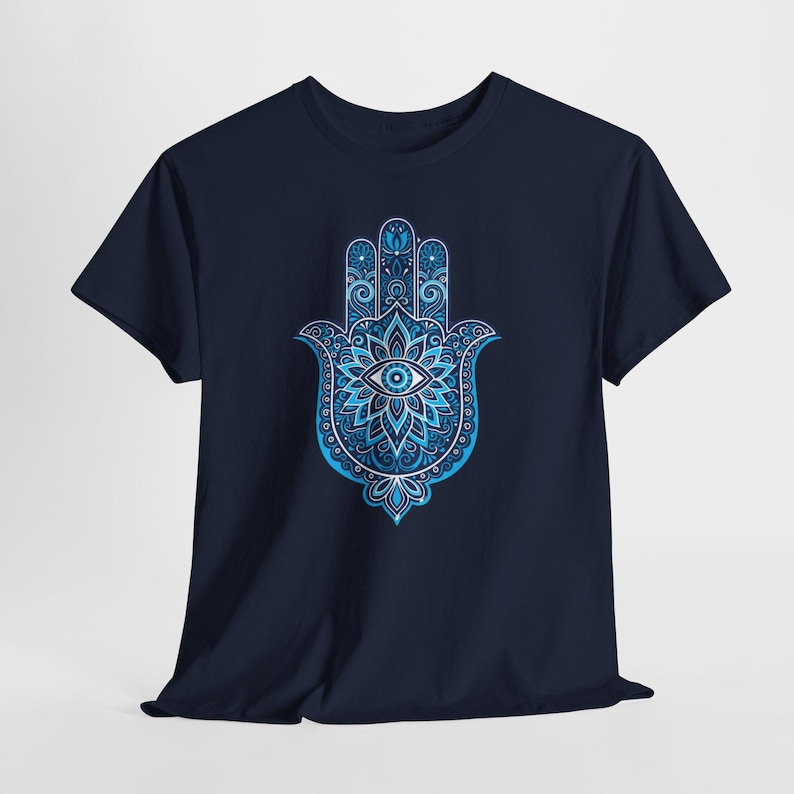Blue Hamsa Hand Evil Eye T-Shirt | Mandala Protection Symbol, Boho Spiritual Tee image 9