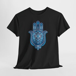 Blue Hamsa Hand Evil Eye T-Shirt | Mandala Protection Symbol, Boho Spiritual Tee image 3