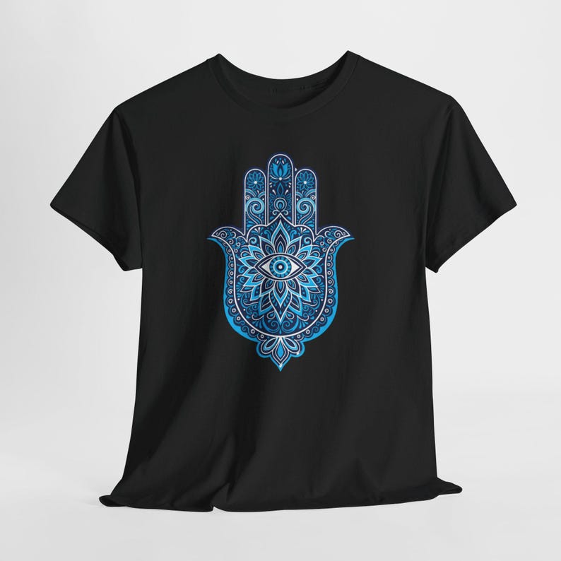 Blue Hamsa Hand Evil Eye T-Shirt | Mandala Protection Symbol, Boho Spiritual Tee image 3