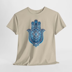 Blue Hamsa Hand Evil Eye T-Shirt | Mandala Protection Symbol, Boho Spiritual Tee image 4
