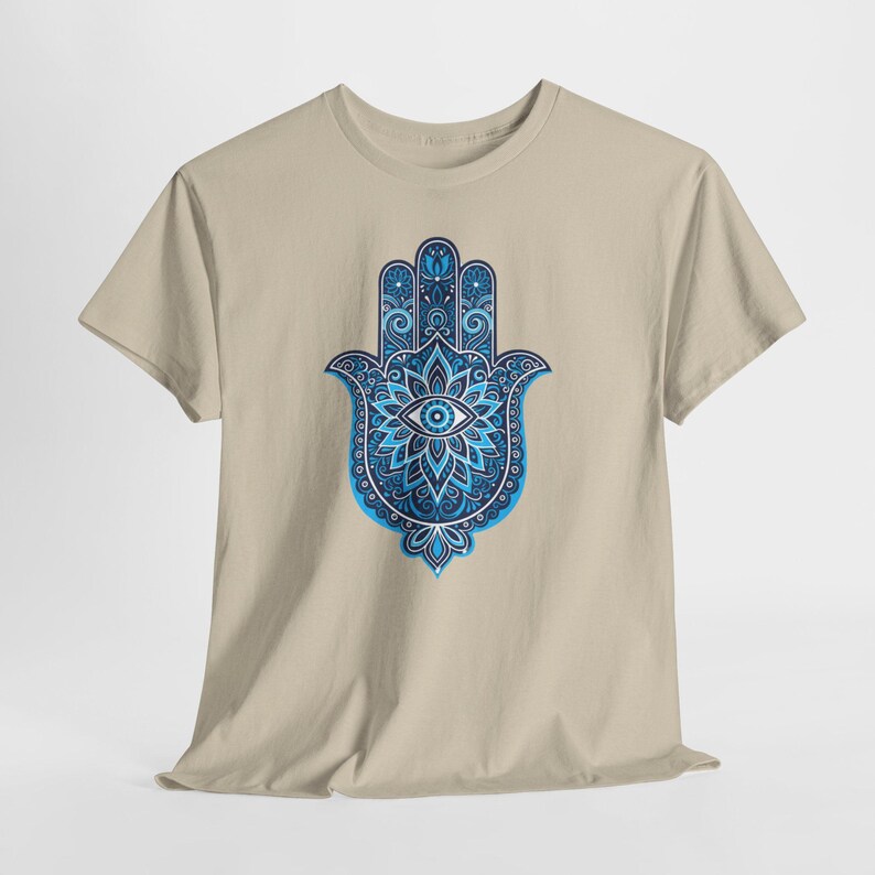 Blue Hamsa Hand Evil Eye T-Shirt | Mandala Protection Symbol, Boho Spiritual Tee image 4