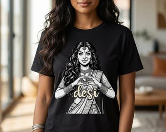 Desi Heart Pose Tee | Indian Woman Illustration T-Shirt