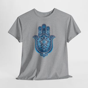 Blue Hamsa Hand Evil Eye T-Shirt | Mandala Protection Symbol, Boho Spiritual Tee image 5