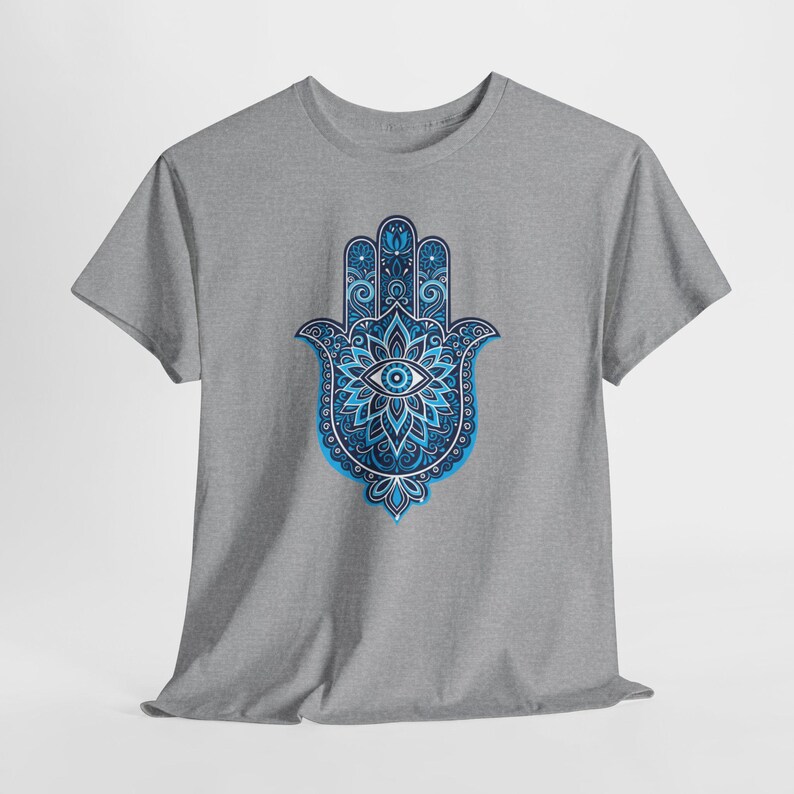 Blue Hamsa Hand Evil Eye T-Shirt | Mandala Protection Symbol, Boho Spiritual Tee image 5