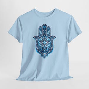 Blue Hamsa Hand Evil Eye T-Shirt | Mandala Protection Symbol, Boho Spiritual Tee image 8