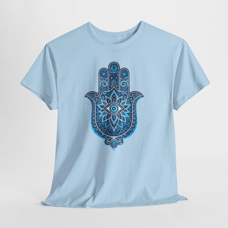 Blue Hamsa Hand Evil Eye T-Shirt | Mandala Protection Symbol, Boho Spiritual Tee image 8