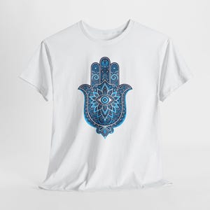 Blue Hamsa Hand Evil Eye T-Shirt | Mandala Protection Symbol, Boho Spiritual Tee image 2