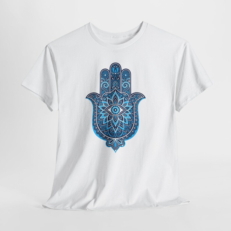 Blue Hamsa Hand Evil Eye T-Shirt | Mandala Protection Symbol, Boho Spiritual Tee image 2