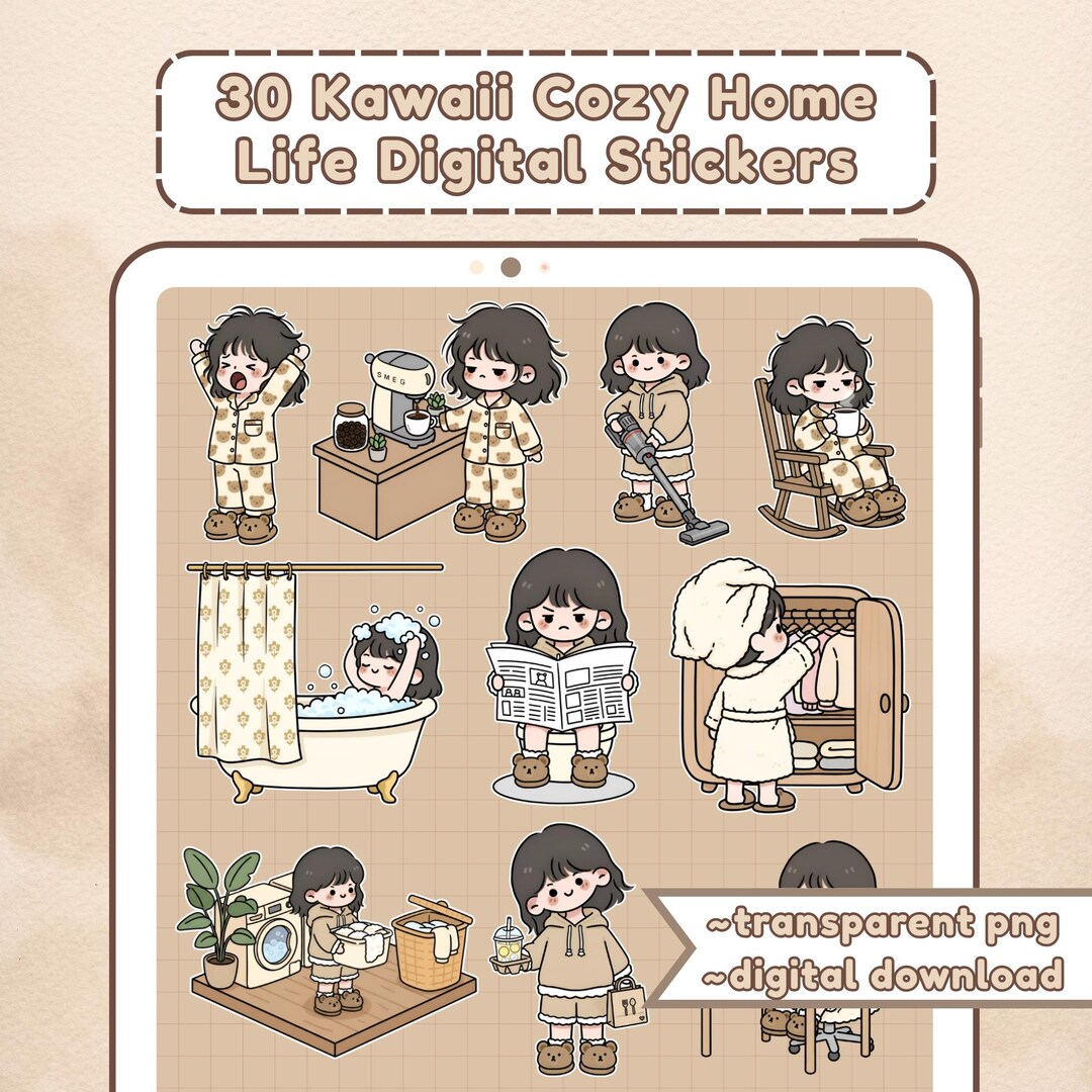 Kawaii Routine Kawaii Cozy Home Life Digital Stickers | Daily Routine PNG | Goodnotes ...