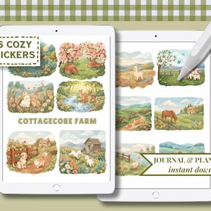 Cottagecore Farm Stickers PNG, Mysiga Landsbygdsdjur Planner Stickers, Estetiska Naturjournalklistermärken för GoodNotes Notability
