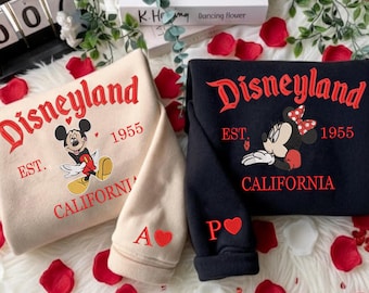 Disneyland Couple Embroidered Sweatshirt, Mickey and Minnie, Valentine's Day Hoodie
