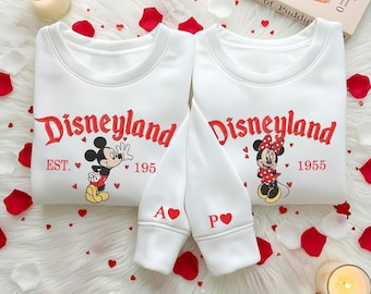 Disneyland Couple Embroidered Sweatshirts, Mickey and Minnie Valentine Hoodie