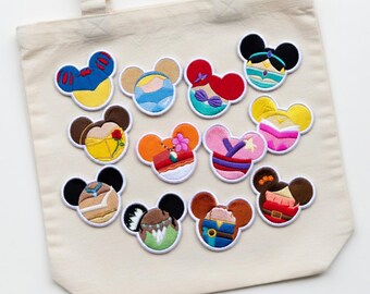 Disney Princess Mickey Ears Embroidered Patches - Cinderella Belle Ariel Jasmine Moana - Jacket Backpack Hat Applique