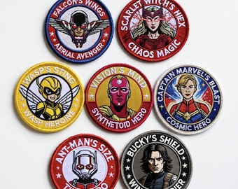 マーベル アベンジャーズ 刺繍ワッペンセット - ファルコン、スカーレット・ウィッチ、ワスプ、ヴィジョン、キャプテン・マーベル、アントマン、バッキー - アイロン接着ワッペン