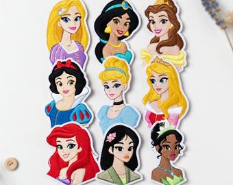 ディズニープリンセス刺繍ワッペン、ラプンツェル、ティアナ、アリエル、白雪姫、アイロン接着式、彼女へのギフト