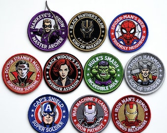 Marvel Avengers Embroidered Patches Set - Iron Man Captain America Thor Hulk Spider-Man Black Panther