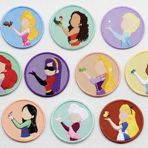 Disney-prinses geborduurde patches, Elsa Ariel Rapunzel Moana Belle Mulan, cadeau kinderkledingtassen afbeelding 1
