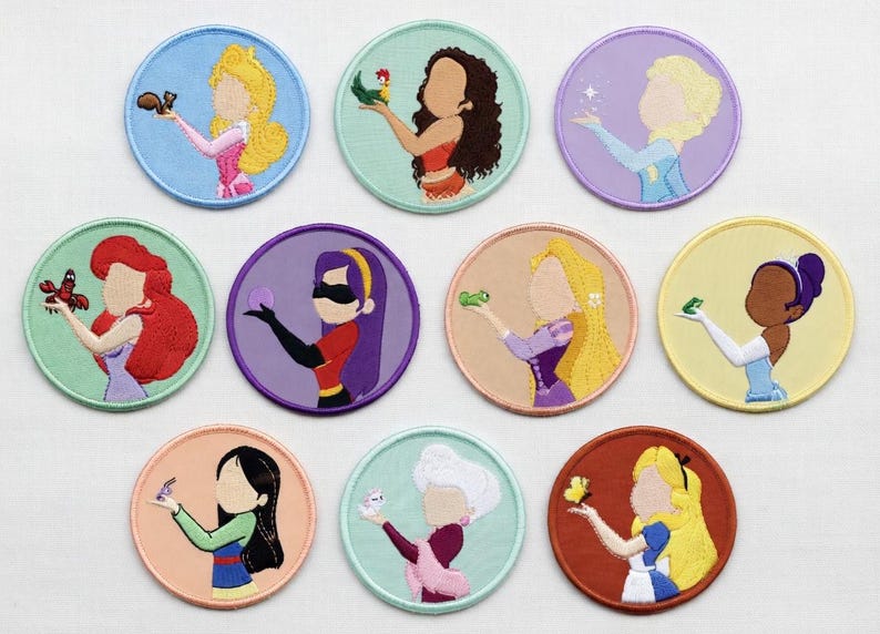Disney-prinses geborduurde patches, Elsa Ariel Rapunzel Moana Belle Mulan, cadeau kinderkledingtassen afbeelding 1