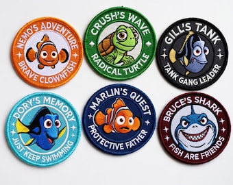 Finding Nemo Embroidered Patches Set - Nemo Dory Marlin Bruce Crush Gill - Iron On Sew On Disney Pixar Patch