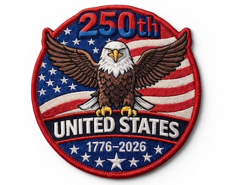 アメリカ建国250周年記念刺繍パッチ、鷲の星条旗バッジ 1776-2026、愛国的なアイロン接着パッチ