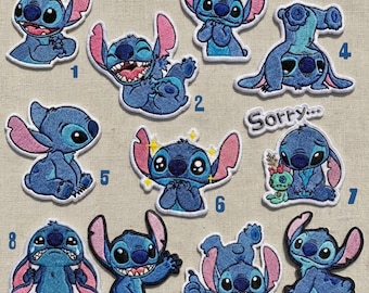 Lilo & Stitch Disney Iron On Patch Set 11pcs | Stitch Embroidered Kawaii Applique for Jackets, Backpacks, Jeans, DIY Clothing Decor Fan Gift
