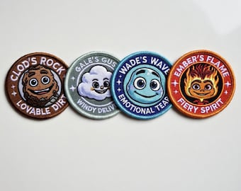 ディズニー・ピクサー エレメンタルパッチ - クロッド、ゲイル、ウェイド、エンバー - ジャケット、バックパック、帽子用のアイロン接着パッチ