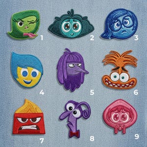 Disney Inside Out 2 Emotions Iron On Patch Set 9pcs | Joy Anxiety Sadness Anger Embroidered Applique for Backpack Jacket Tote DIY Fan Gift